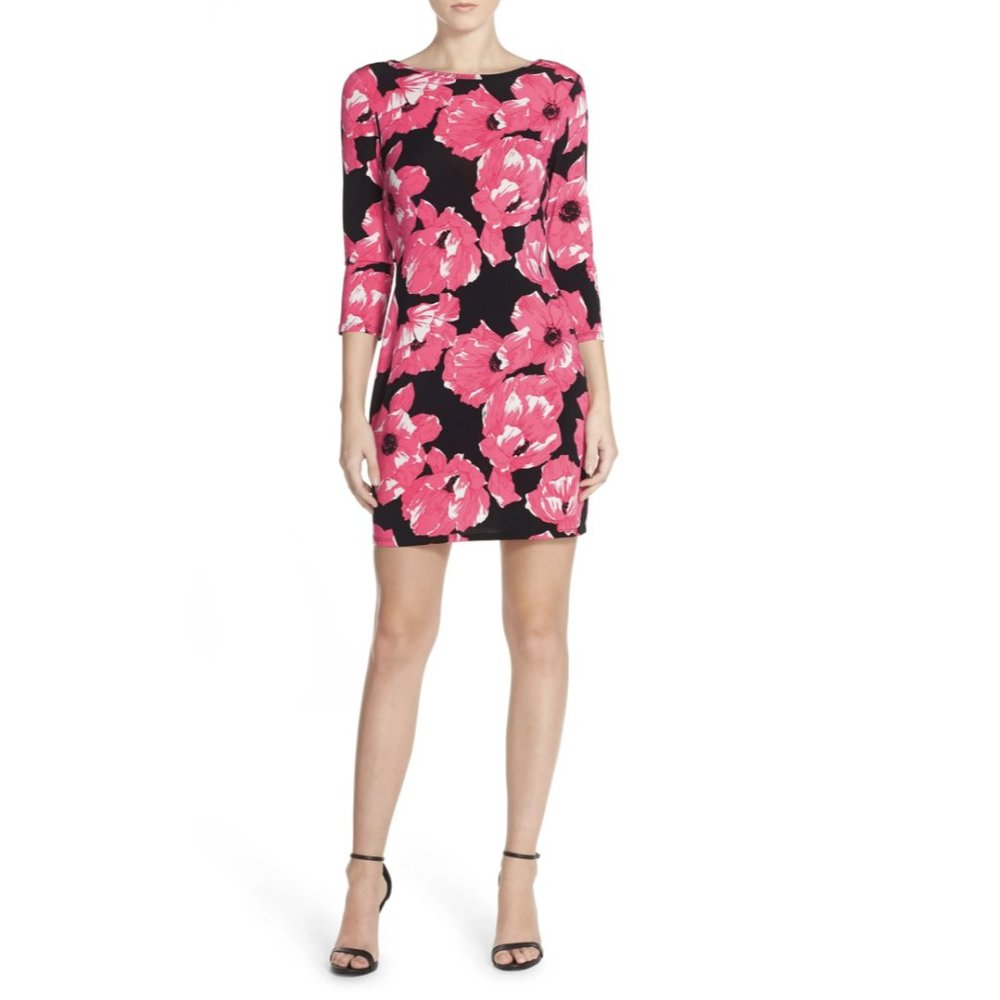 NWT TRINA TRINA TURK Black Pink Floral Print Jersey Dress MSRP $138